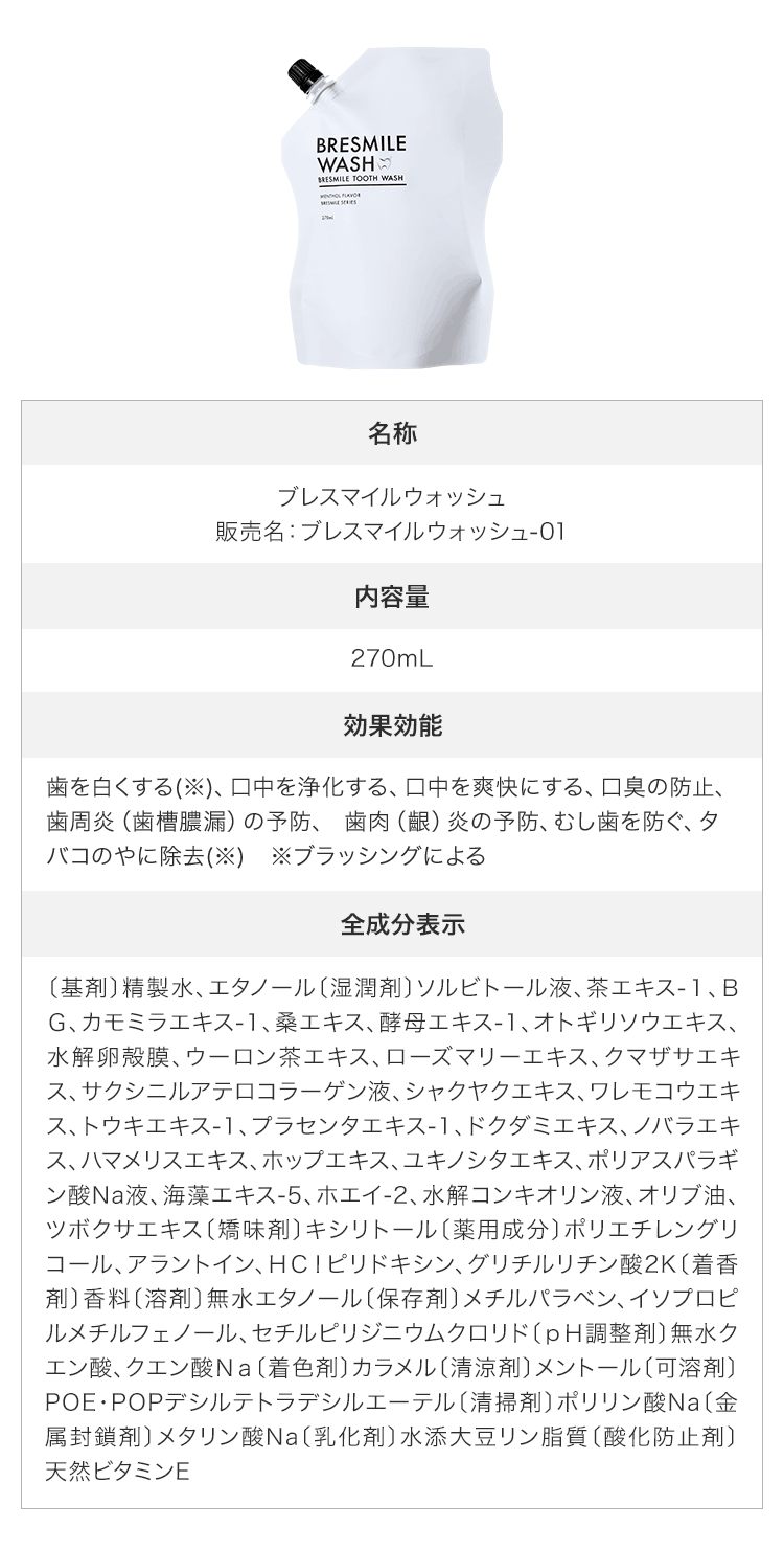 ブレスマイルウォッシュ成分表