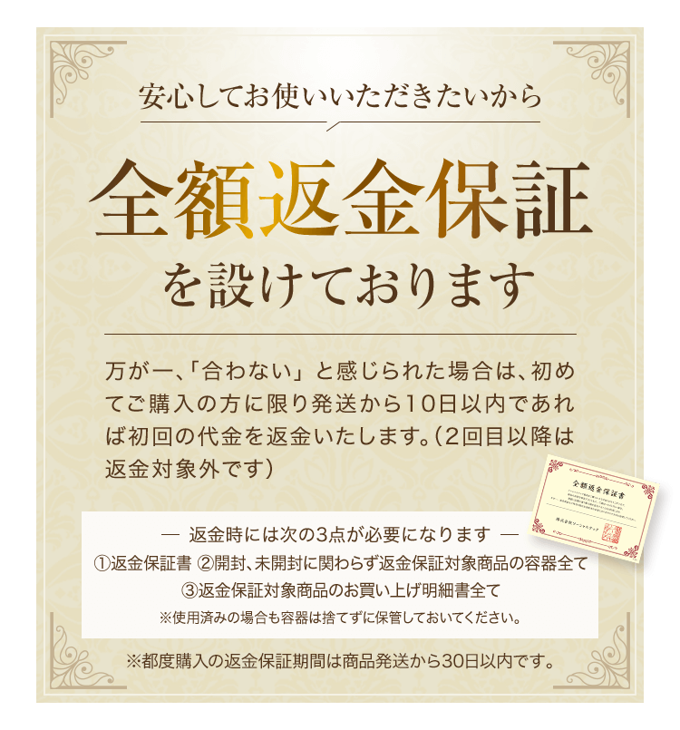 全額返金保証書付き