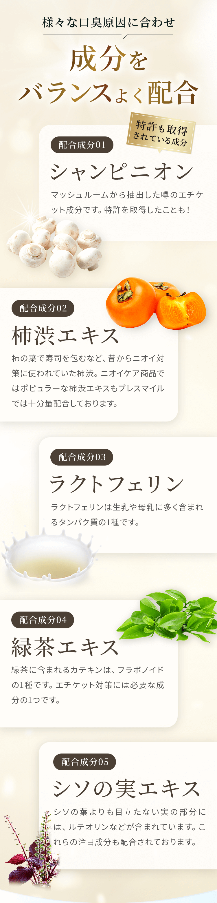 様々な口臭原因に合わせ成分をバランスよく配合