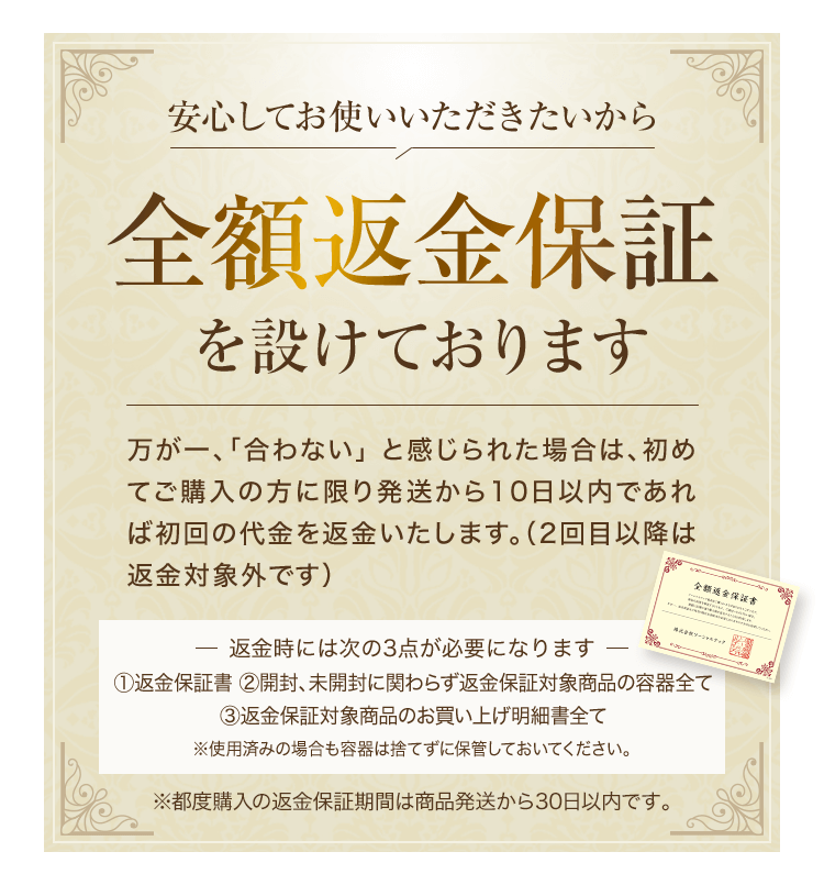 全額返金保証書付き