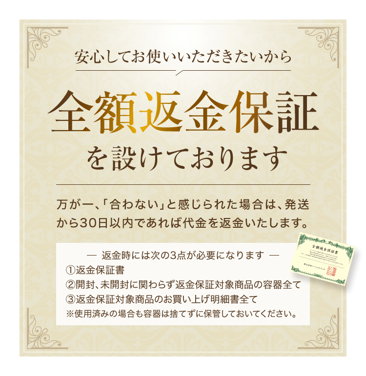 全額返金保証書付き